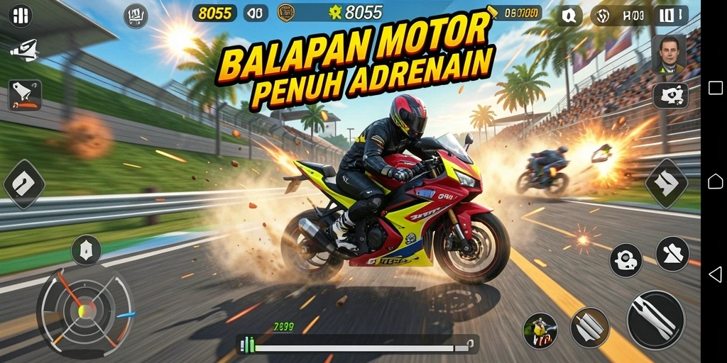 Tampilan mengesankan dari gameplay balapan motor yang seru.