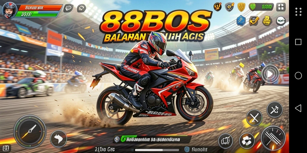 Screenshot gameplay 88BOS yang menampilkan aksi balapan motor seru.
