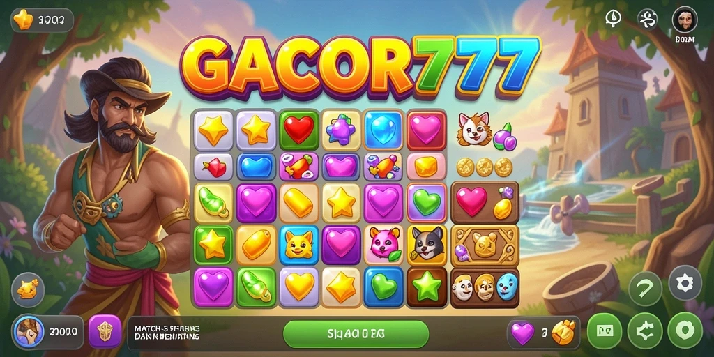 Tampilan gameplay GACOR777 dengan elemen Match-3 yang menantang.