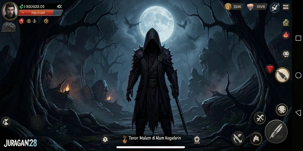 Screenshot gameplay menunjukkan momen mencekam dari JURAGAN28.
