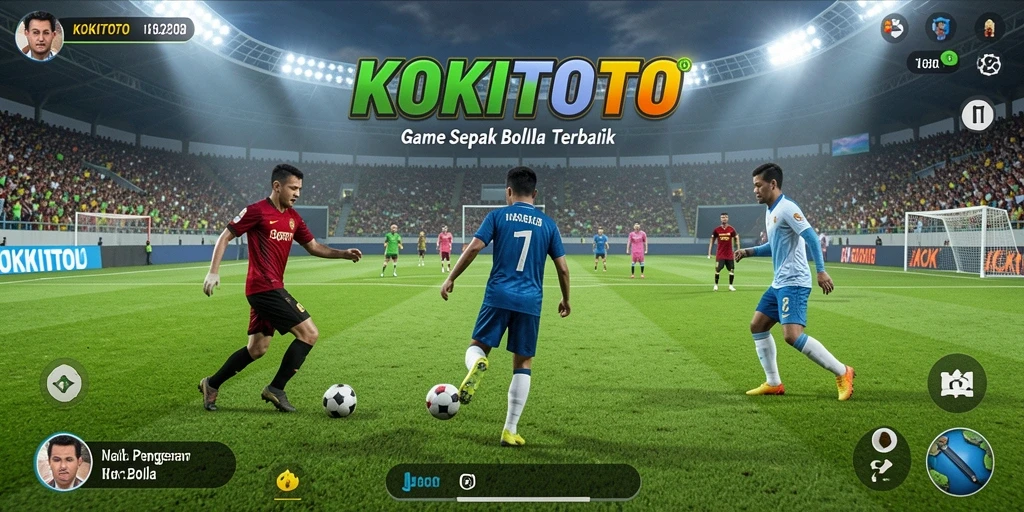 Tampilan gameplay seru di KOKITOTO dengan aksi sepak bola.
