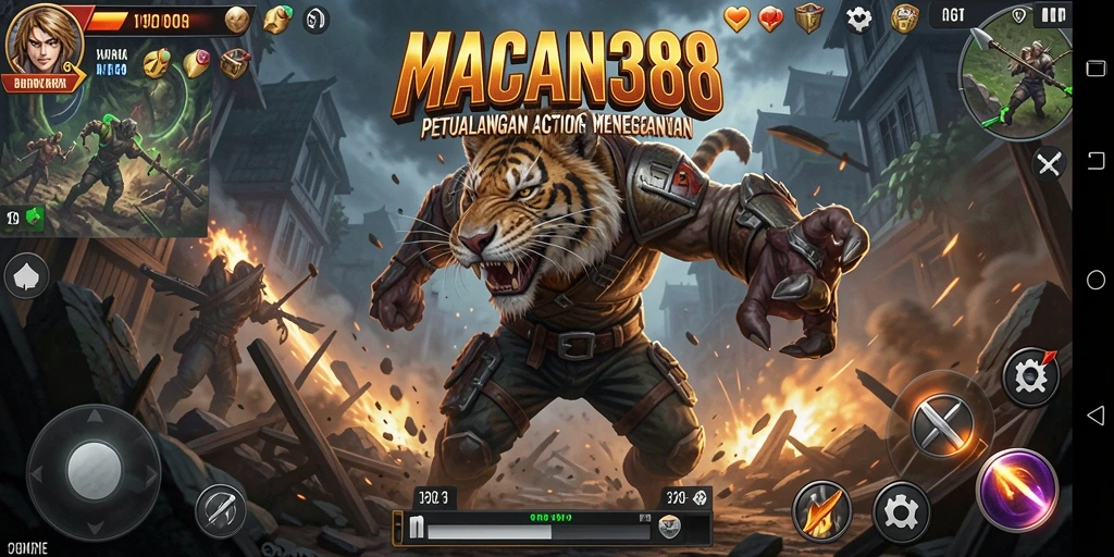 Tampilan aksi seru dalam gameplay MACAN388.