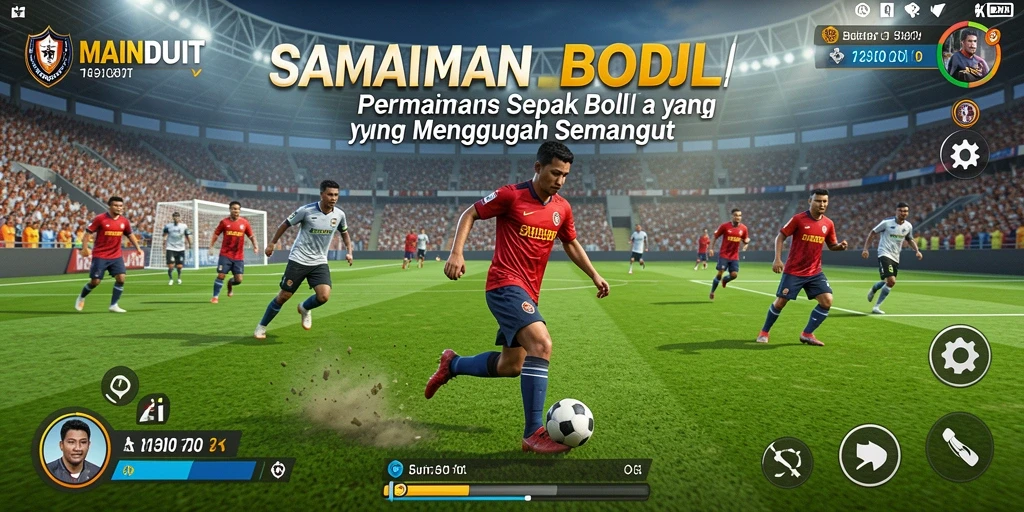Tampilan gameplay MAINDUIT yang menampilkan aksi sepak bola yang mendebarkan.