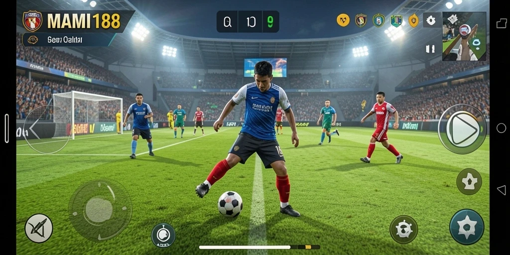 Screenshot utama MAMI188 menampilkan aksi seru dalam permainan sepak bola.