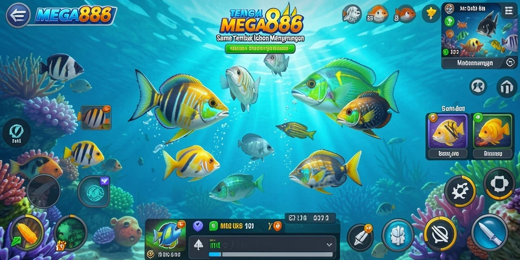 Tangkapan layar permainan MEGA888 menampilkan aksi menembak ikan yang mendebarkan.