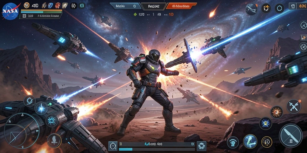 Gameplay seru NASA4D dengan aksi antar pesawat luar angkasa.