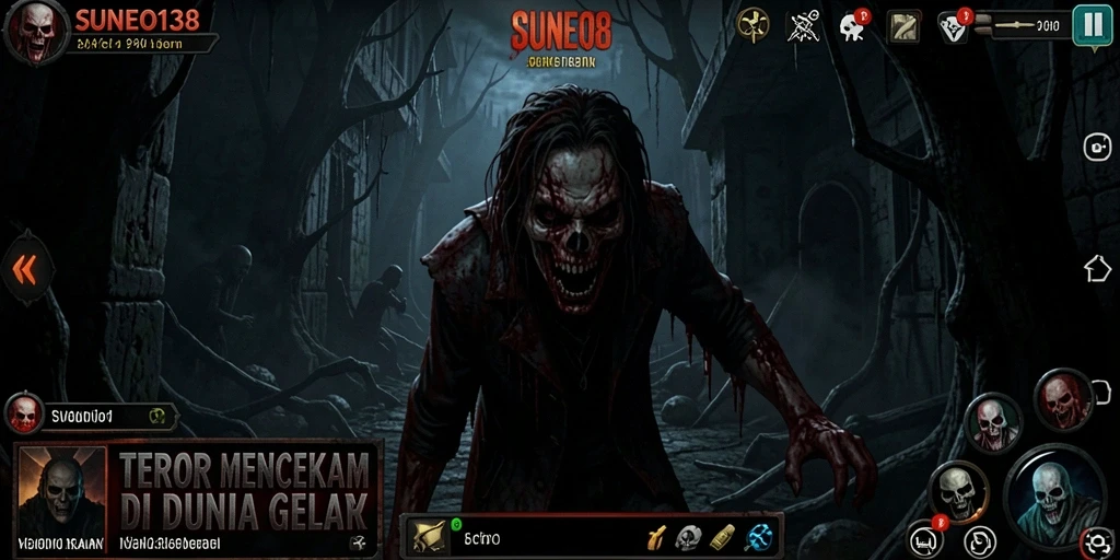 Tampilan gameplay menyeramkan di SUNEO138 dengan efek suara yang menegangkan.